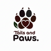 Logo with paw prints and a heart, accompanied by 'Tails and Paws' text on a white background.